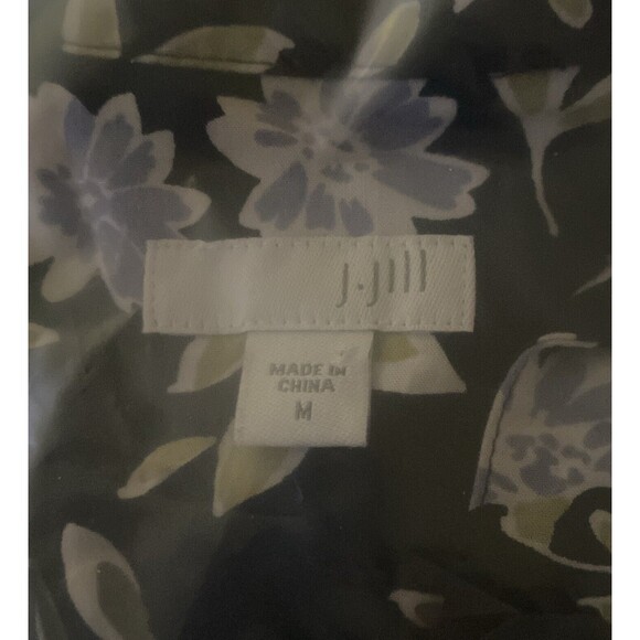 J Jill Top Womens Medium Floral Button Up Shirt Tunic 3/4 Sleeve High Low V-Neck - Picture 3 of 9